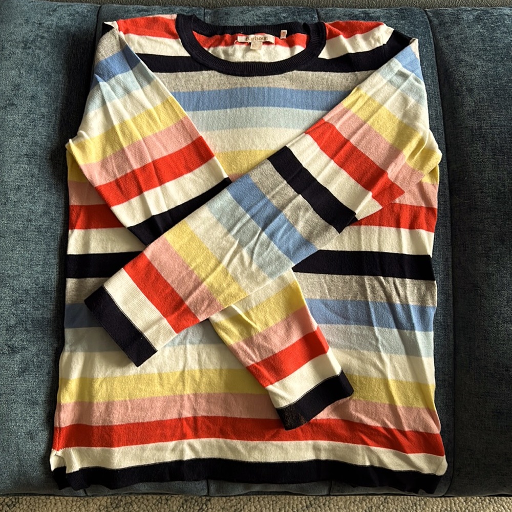 Soft cotton striped Barbour crewneck sweater.  Size 4.